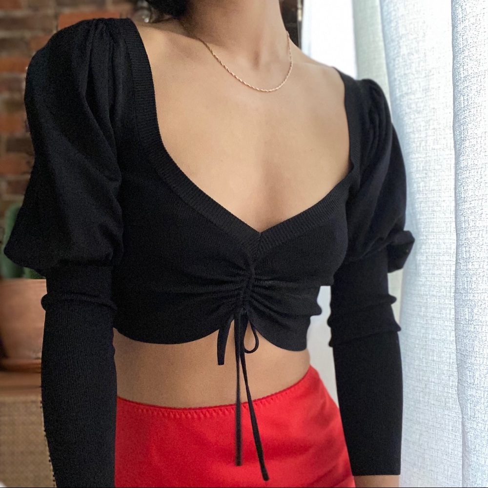 Zara Black Knit Cinched Crop Top